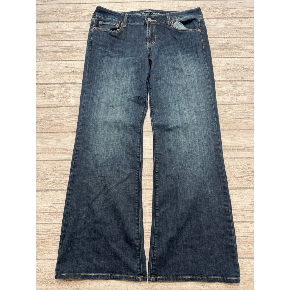 American Eagle Jeans Women's 14 Blue Dark Wash Super Stretch Wide Leg Baggy Fit